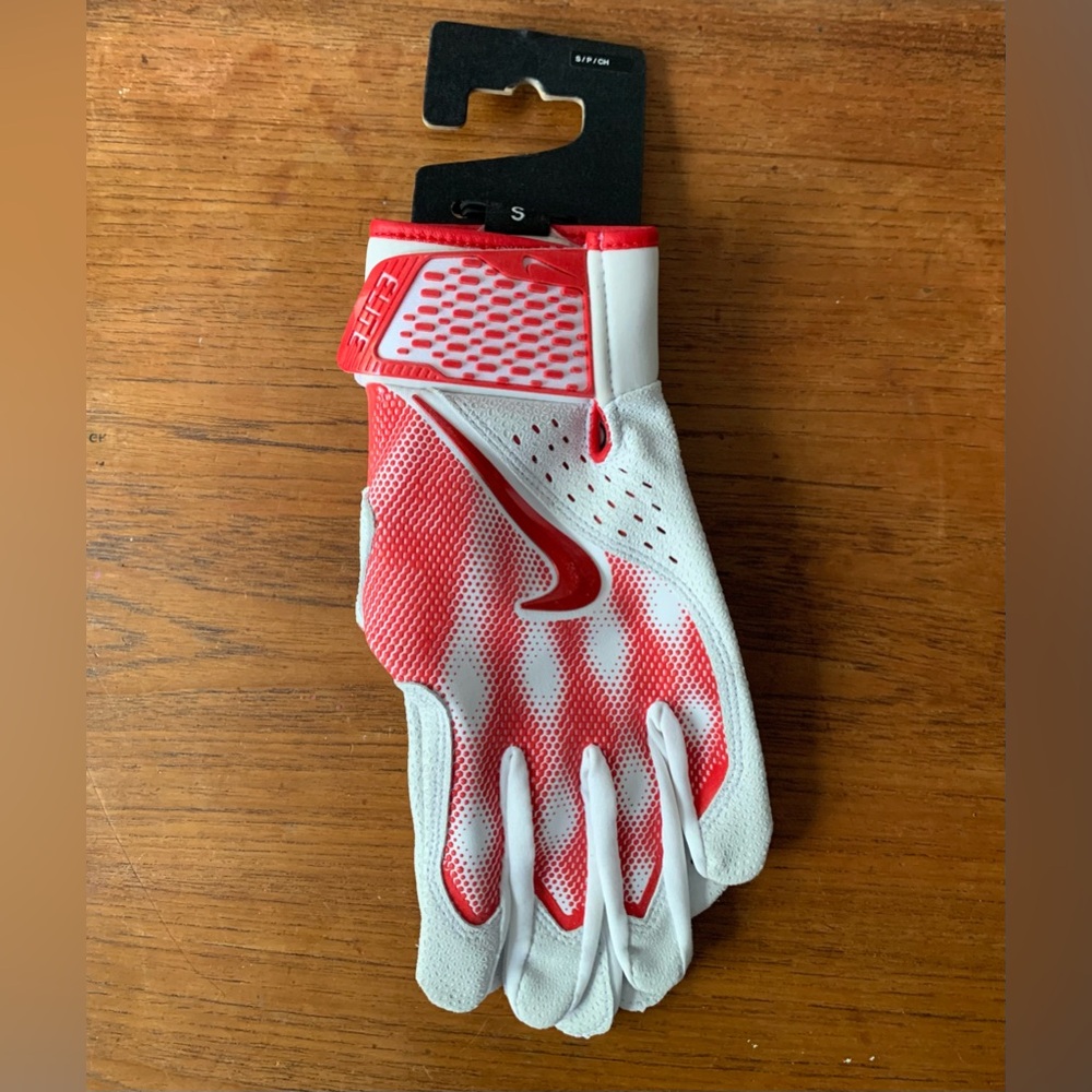 Nike Alpha Elite Baseball Batting Gloves Adult Unisex White/University Red SMALL